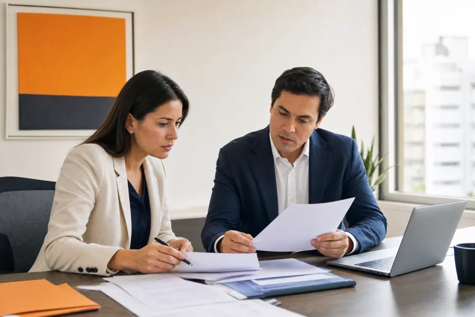 Profesionales analizando información normativa y empresarial